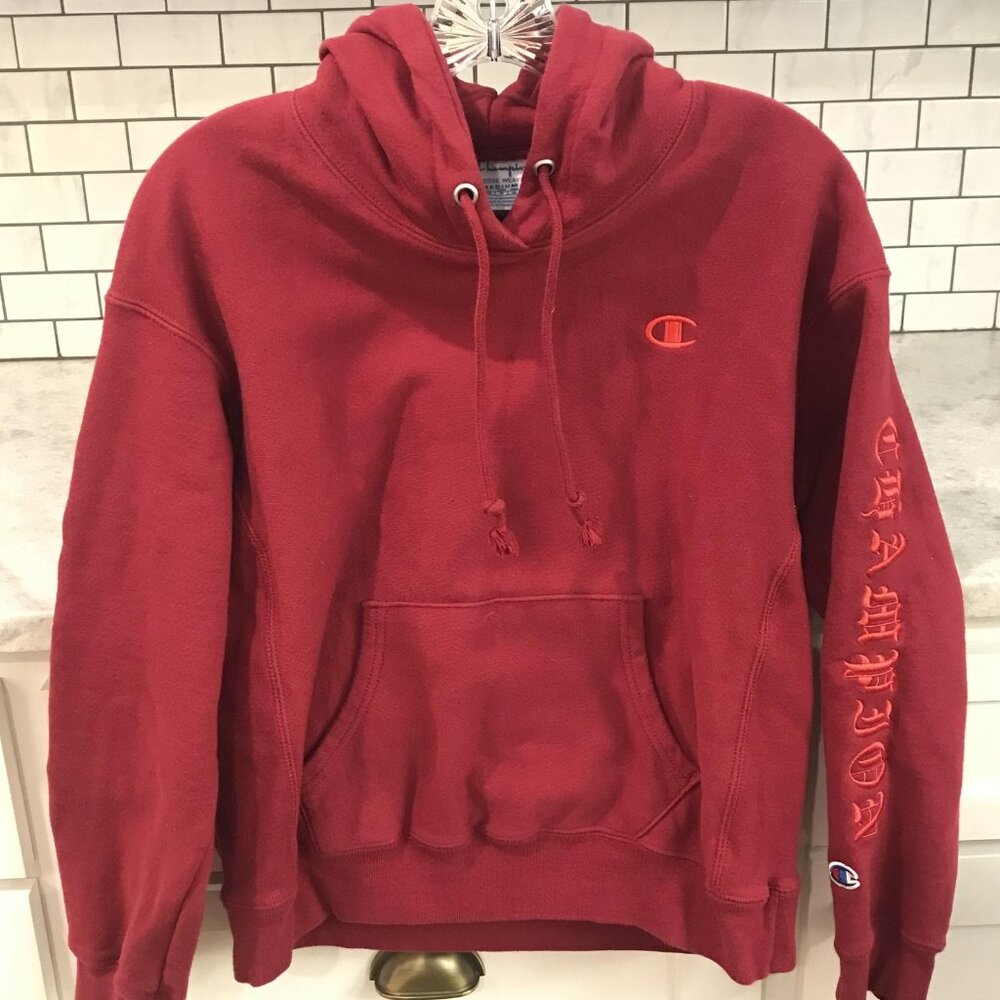 Champion Hoodie Womens Medium Reverse Weave Spellout Script Y2K VTG Sweatshirt